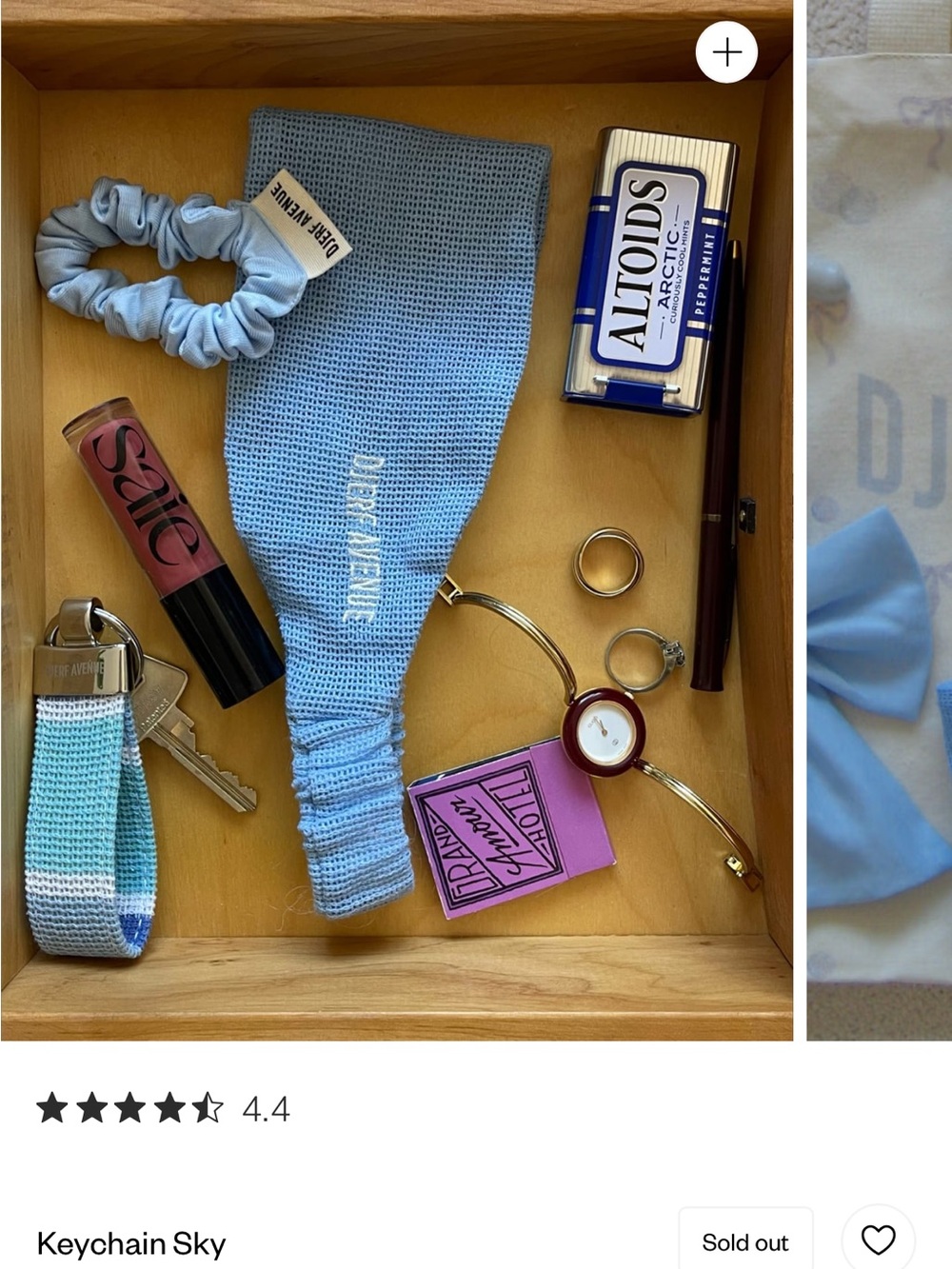 Djerf Avenue Sky Blue and White Knit Keychain